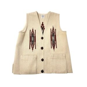 Ortega's Chimayo Hand Woven 100% Wool Vest Mens 44 Cream Southwestern New Mexico